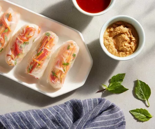 Veggie Spring Rolls with Peanut Sauce and Sweet Chili Sauce