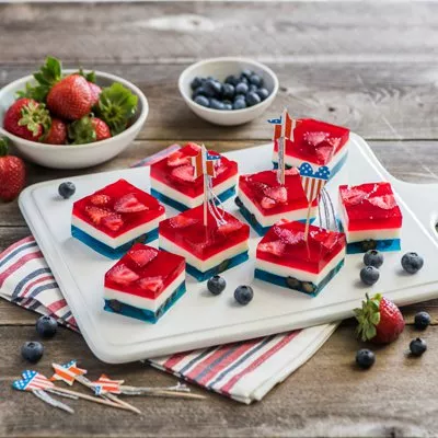 Cuadrados de Gelatina Rojo, Blanco y Azul