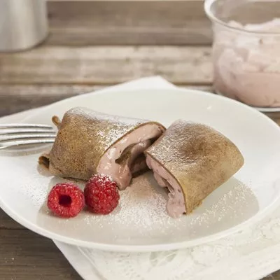 Abuelita Crêpes with Creamy Raspberry Filling