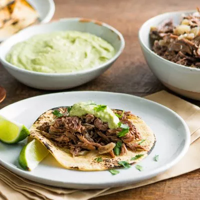 Slow Cooker Beef Tacos with Creamy Poblano Sauce