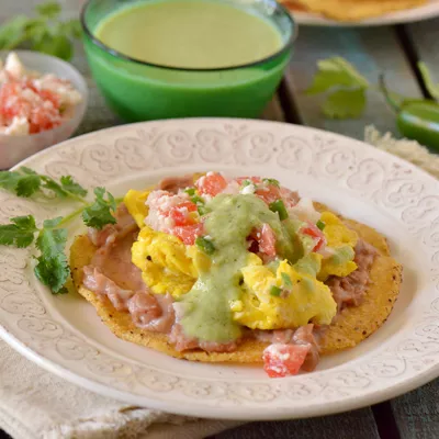 Breakfast Tostadas with Tomatillo Sauce