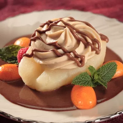 Crème Café Pears with Abuelita Sauce